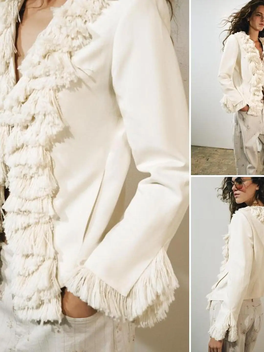 Metal Hook Closure Long Sleeve V-Neck Jacket Autumn Fashion Decorative Tassel Detail Casual Style Women's Short Outerwear