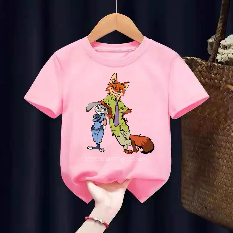 2024 Short-Sleeved T-Shirt Zootopia Boy girl Summer Loose Cotton Top Trendy New Style T-Shirt For boy girl Tops