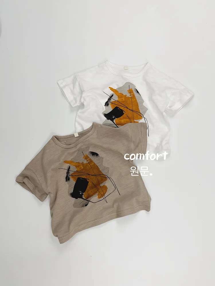 

2024 Summer New Children Short Sleeve T Shirts Cotton Baby Boy Girl Fashion Print Casual Tees Toddler Loose Versatile Clothes