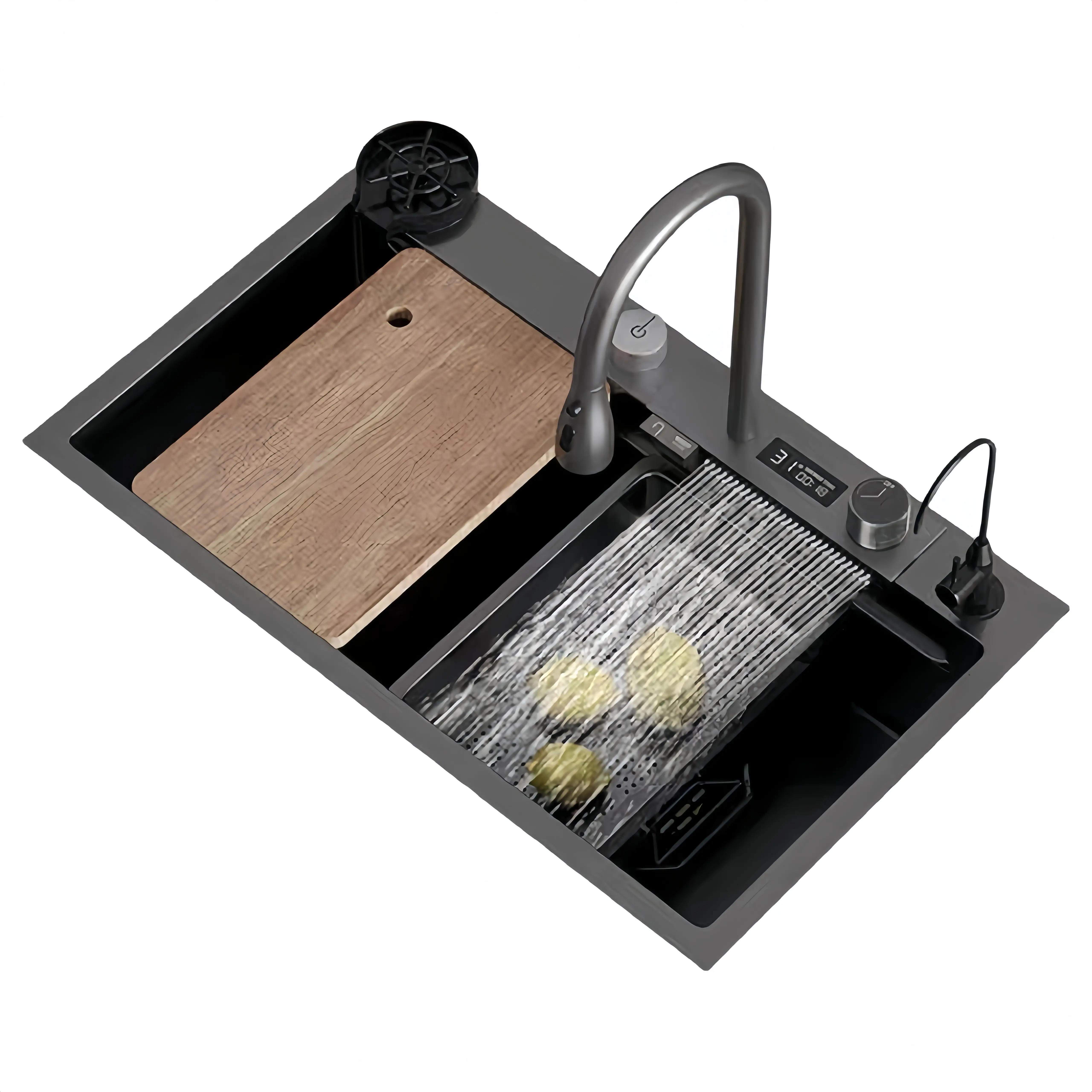 Sink,Kitchen Digital Display Rain Waterfall Sinknano Stainless Steel Single Sink Dishwasher Sinkmultifunctional Water Fall