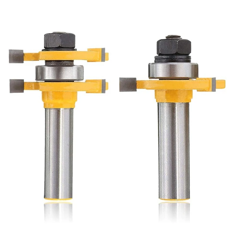 Juego de brocas de enrutador de ranura de lengua emparejada con vástago de 1/2 pulgadas, cortador de ranurado en forma de T de 3 dientes, herramienta de corte de fresado para carpintería