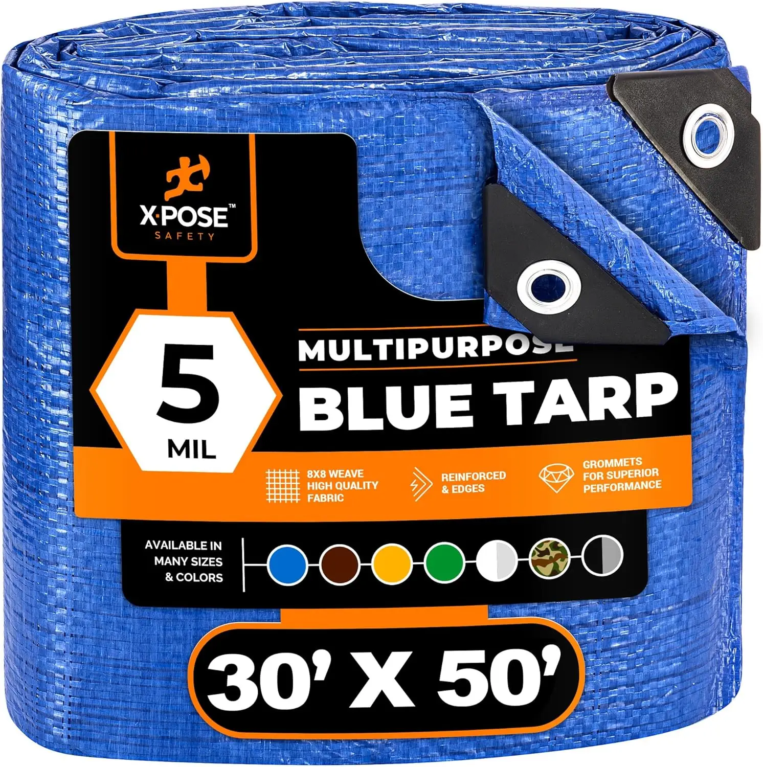 

30' x 50' Blue Poly Tarp - Multipurpose Cover, Lightweight, Durable, Waterproof, Weather Resistant