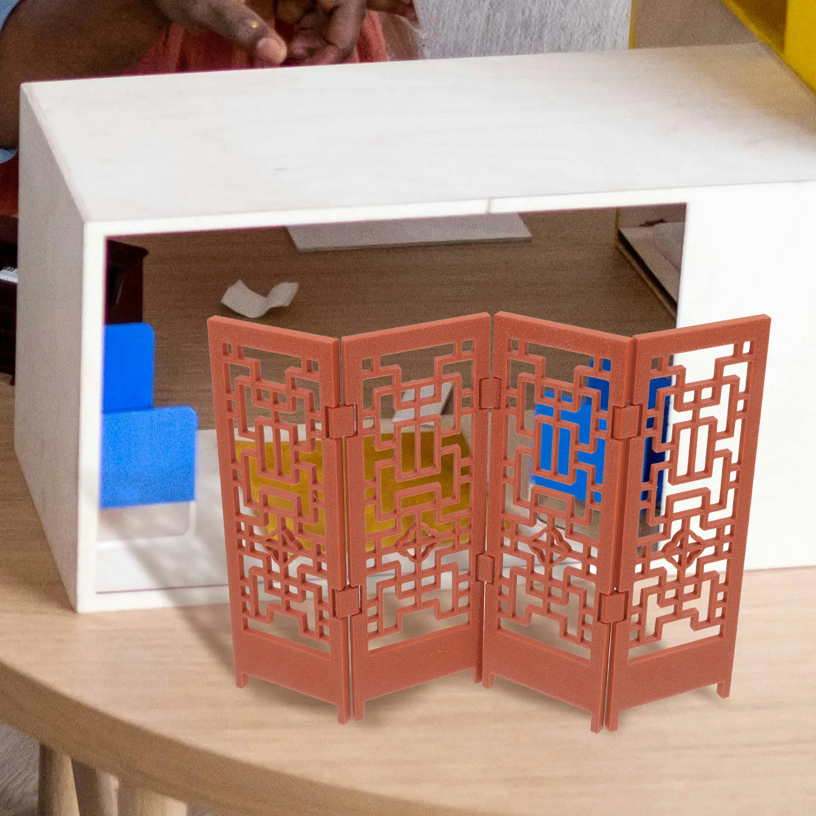 Mini Folding Panel Screen Chinese Style Vintage Decorative Screen for Dollhouse Furniture Set Miniature Home Decor Desktop