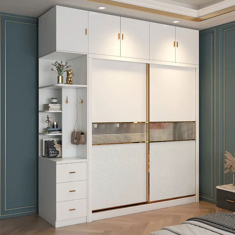 Armarios Grandes de Decoración, Armario de Madera con Barra, Armarios Blancos Deslizantes, Cajones Altos para Adultos, Muebles Guarda Roupas para el Hogar