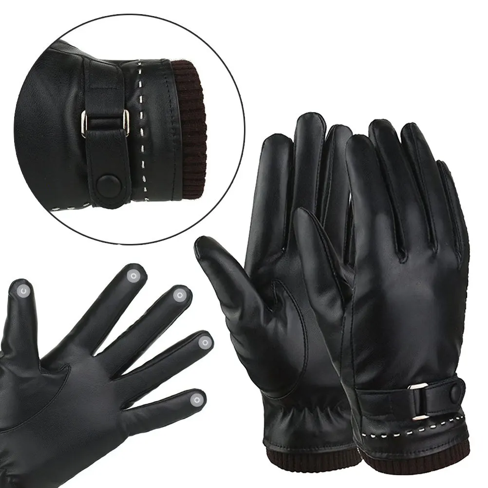 

PU Touchscreen Gloves Black One Size All Fingers Conductive Warm Keeping Windproof Waterproof for Women Driving Outdoor