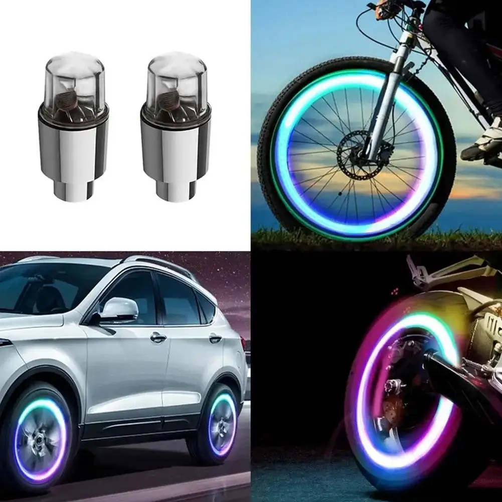 2PCS Auto Shining Car Auto Wheel Tire Tyre Light Hub Lamp Air Valve Stem LED Light With Cap Cover Car Styling Light