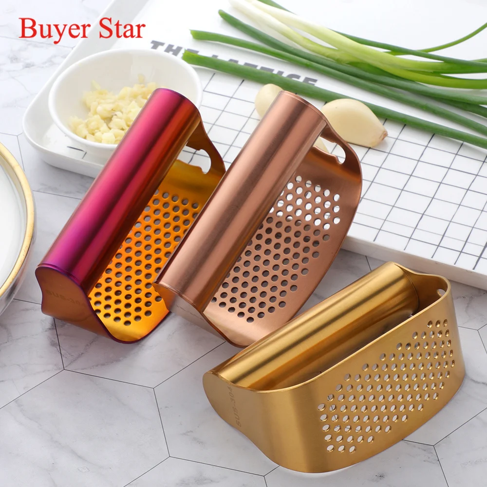 1PC Stainless Steel Garlic Press Garlic Rolling Tool Curved Grinder Mincing Masher With Bottle Opener Durable Kitchen Cooking