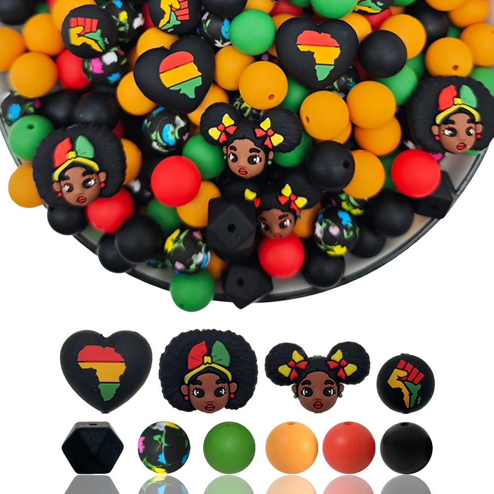 32/56-teiliges Silikonperlen-Set im afrikanischen Stil für Mädchen, perfekt für DIY-Bastelarbeiten wie Schlüsselanhänger, Halsketten, Armbänder usw.