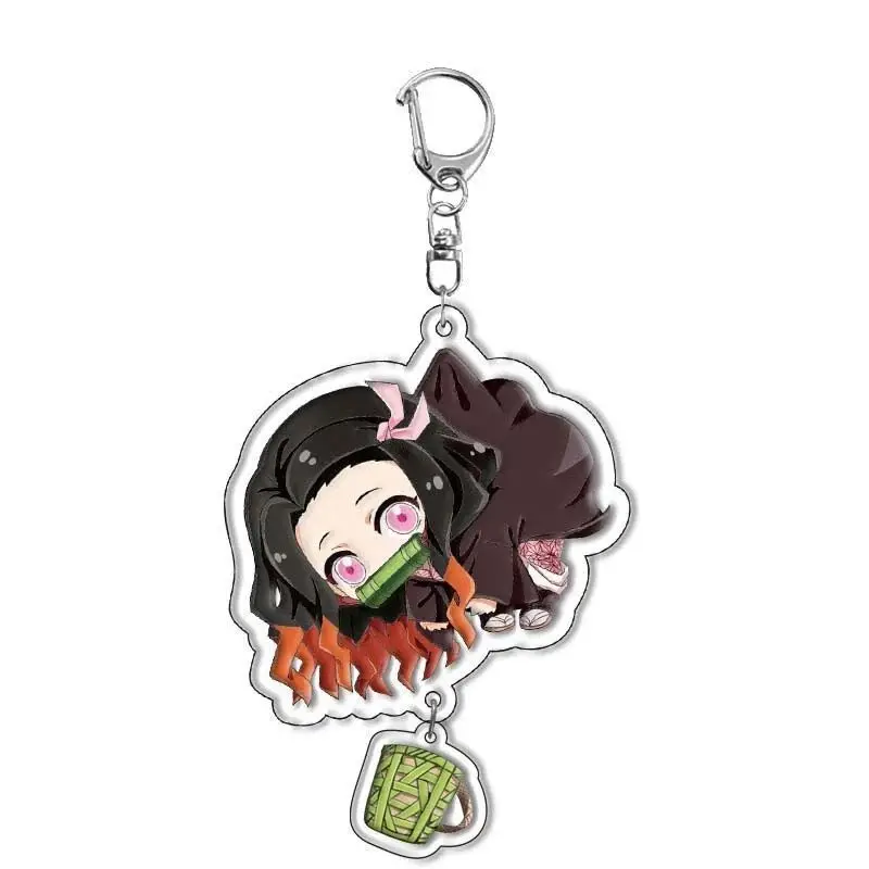 Schlüsselanhänger Demon Slayer Acryl-Schlüsselring Niedlicher Cartoon Tanjiro Zenitsu Nezuko Anhänger Taschenanhänger Rucksack-Accessoires Geschenk für Fans – Detail 7