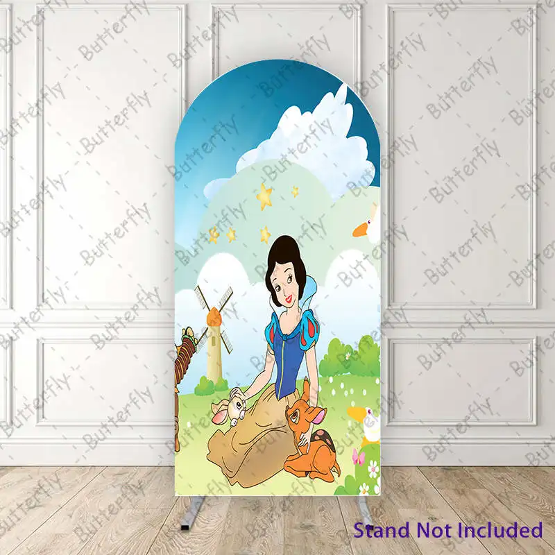 Snow White Princess Yellow Dress Cartoon Disney Arch Photography Backdrop Cover Girls Happy Birthday Party Background Decoration