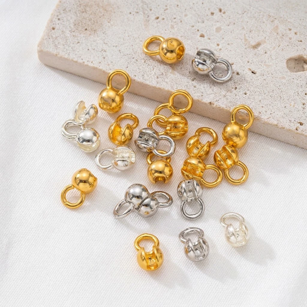10/20 Pcs 18K Gold Plated Crimp End Beads Cover Tip Ball Chain Connector For DIY Bracelets Jewelry Making Supplies Accessories