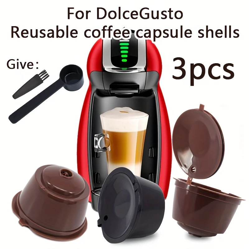 3Pcs Reusable Coffee Capsule Filter Paper Cups, with Spoon and Brush Accessories, for Dolce Gusto Coffee Machine