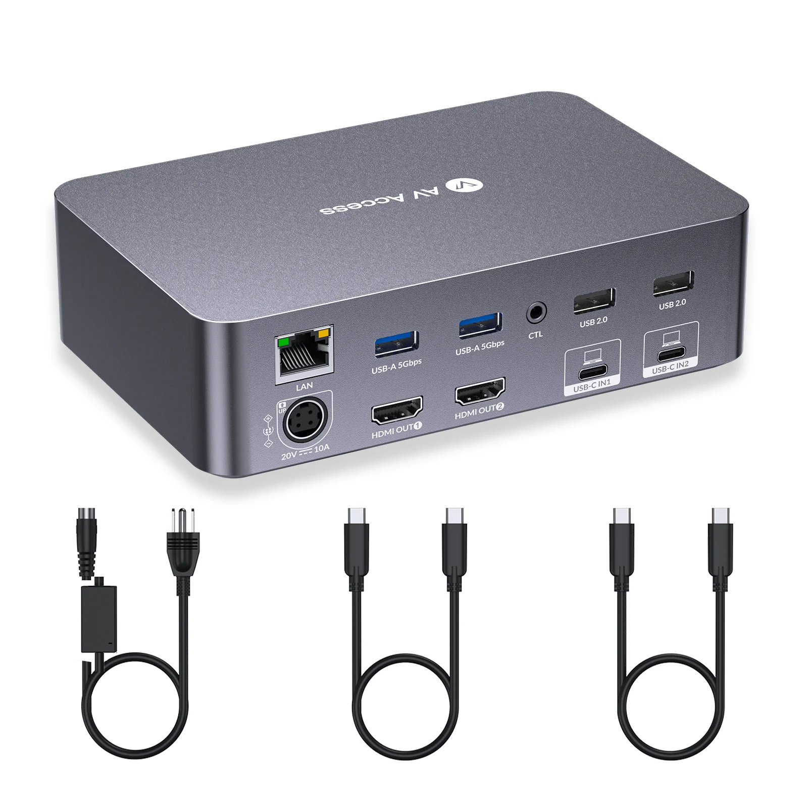 AV Access KVM Switch Dock 2 Monitors 2 Laptops, 4K Display Dual Monitor, 2 USB-C MST Ports, 60W PD, 1G Ethernet(iDock-C20)