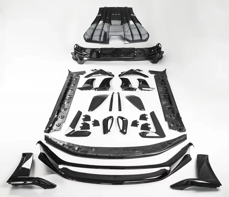 High quality OEM dry carbon fiber aviation body kit full set of polished front lip side skirt rear diffuser tail