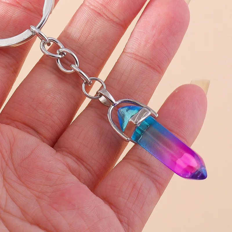 Natural Bullet Quartz Stone Keychain for Car Key Souvenir Gifts for Women Men Handbag Pendants Keyrings DIY Jewelry Accessories