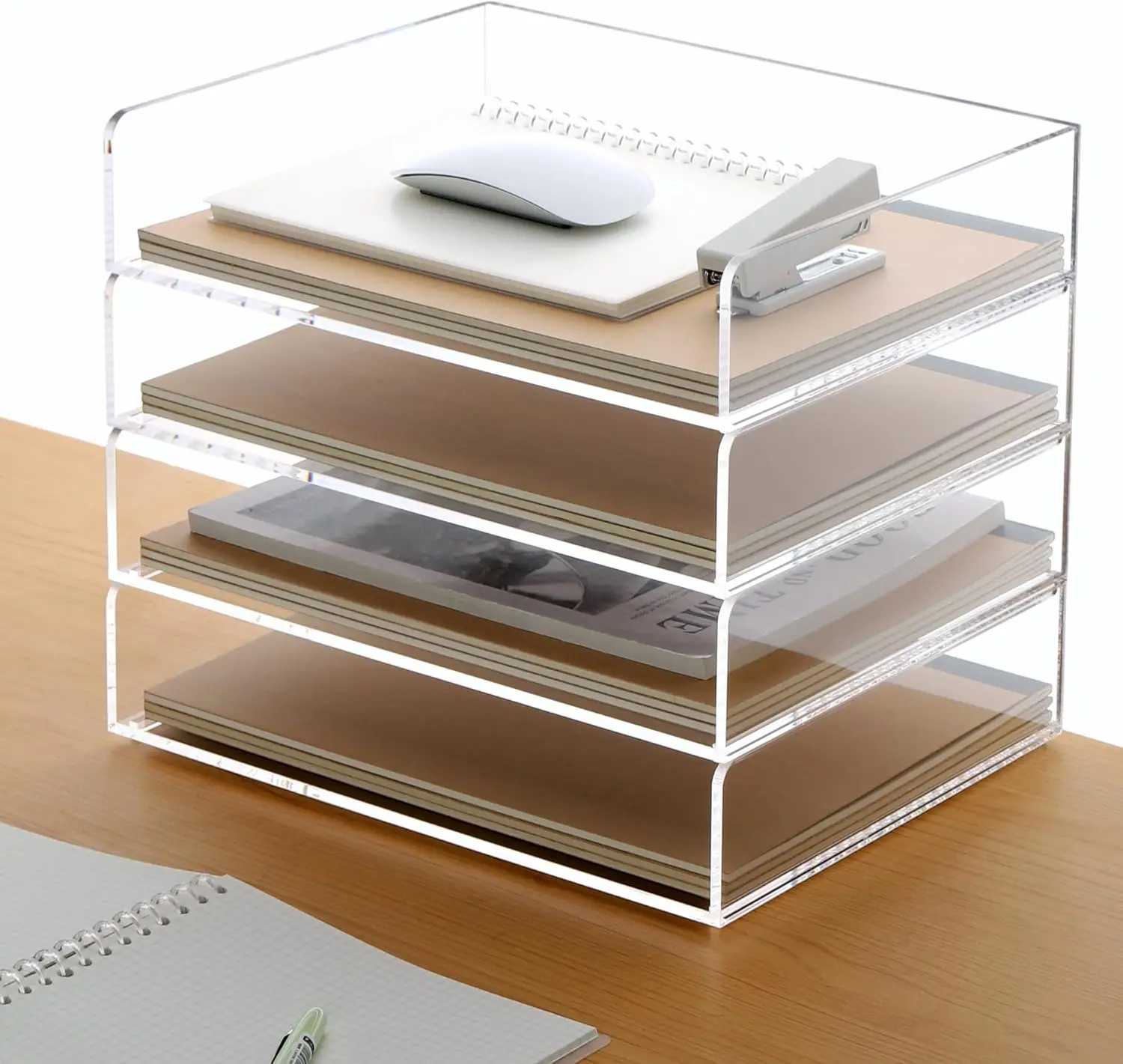 

Clear Acrylic Paper Tray 4 Tier Desk Organizer Stackable Letter Tray for Office School Classroom