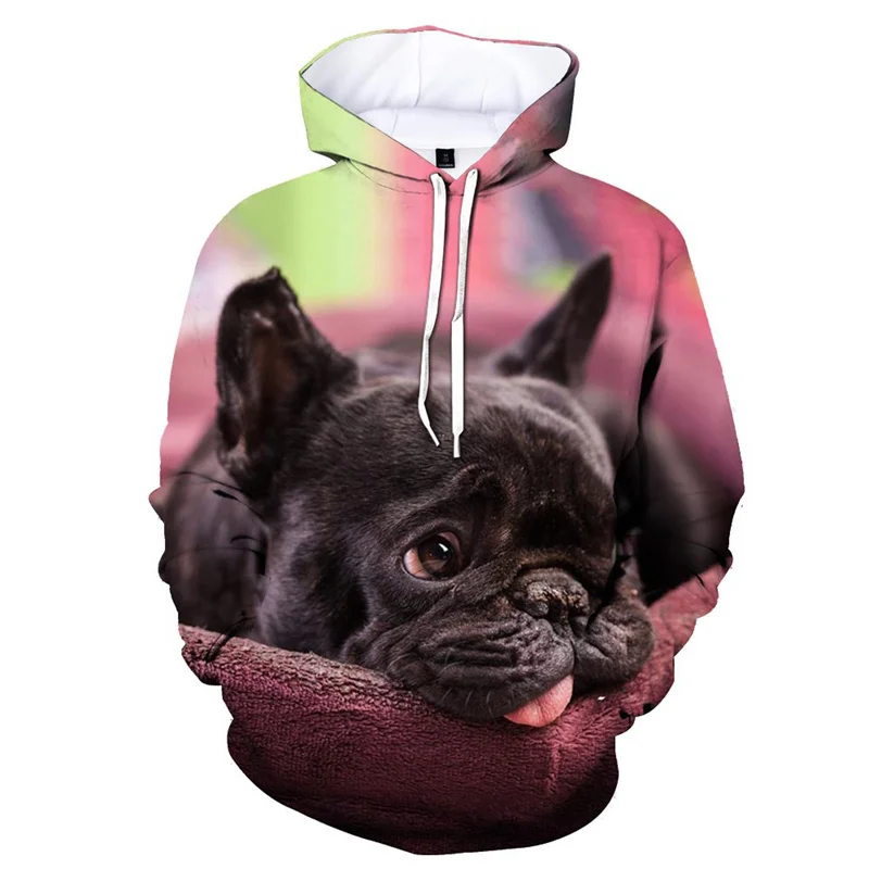 3D Printing French Bulldog Hoodie For Men Fashion Casual Pullovers Pug Dog Pattern Sweatshirt Top Plus Size Male Coat Clothes