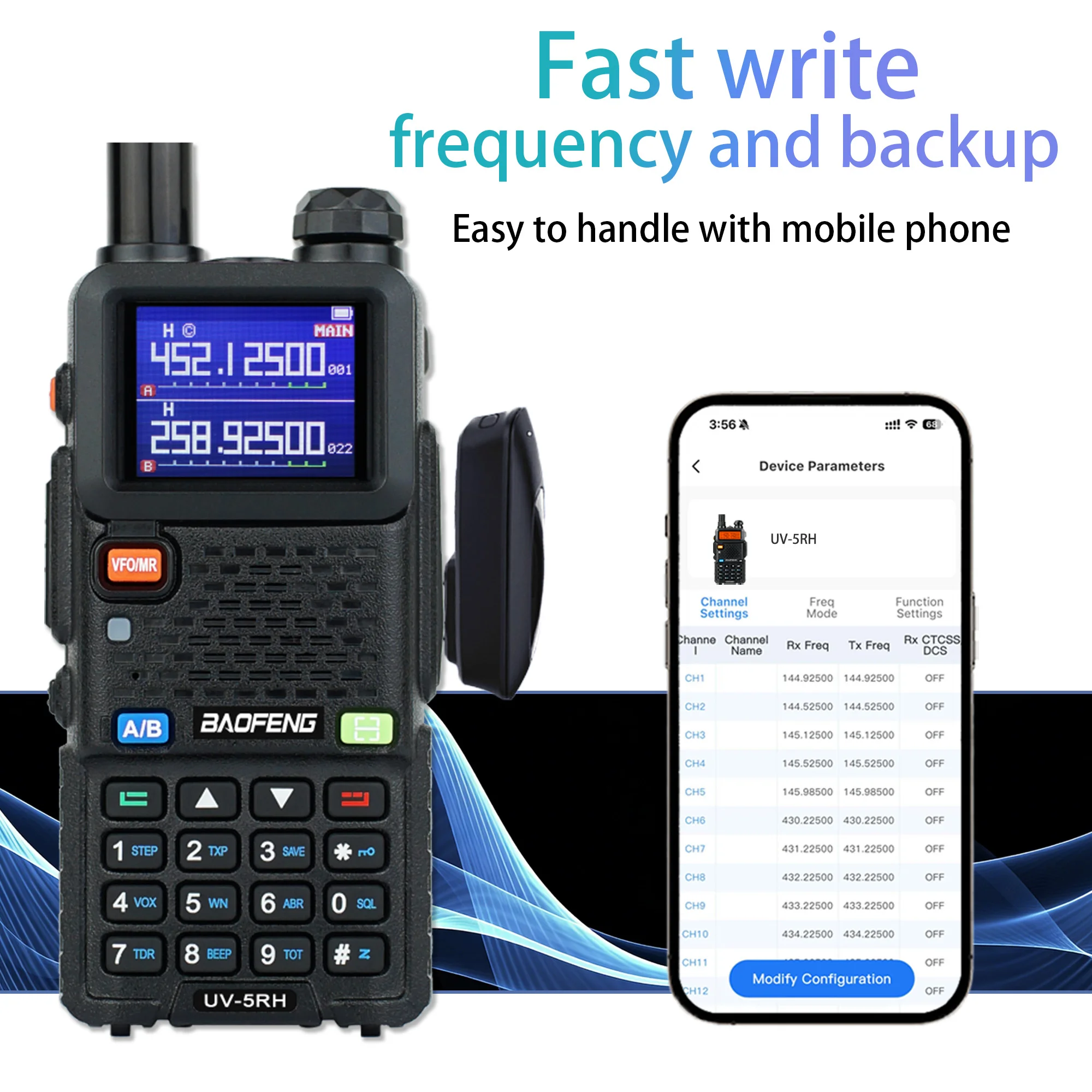 Bluetooth Walkie Talkie Programmer BT-1AD | App-Controlled Radio Frequency Writer | USB-C Rechargeable Adapter