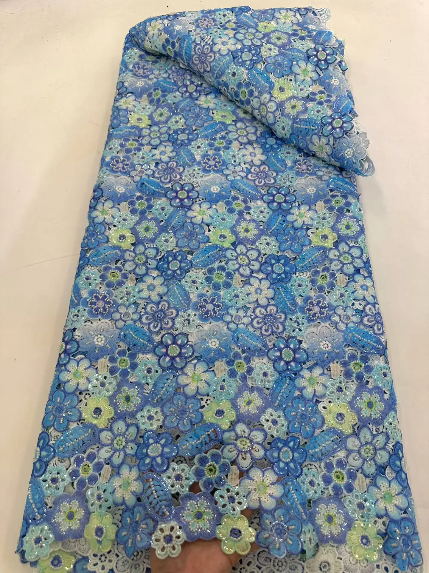 

Французское кружево 2026: высококачественный тюль с пайетками, 5 ярдов, африканское роскошное гипюровое сетчатое кружево для женских вечерних платьев M347-1