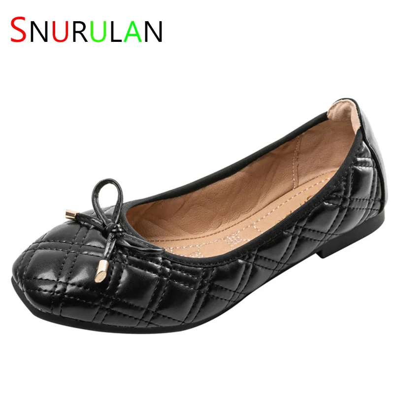 Black Ballet Flats Shoes Women Spring Quilted PU Leather Slip on Ballerina Luxury Round Toe Ladies Dress Shoes Zapatos De Mujer