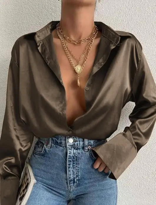 

Elegant Satin Long Sleeved Suit Shirt for Women Autumn Winter Fashionable Stylish Women's Shirt