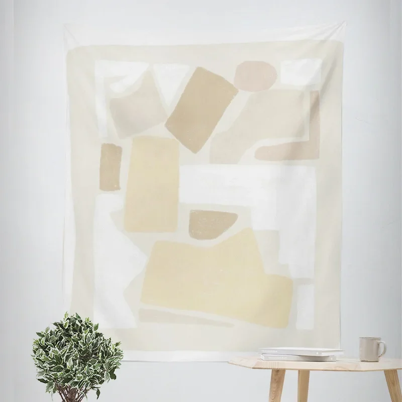 Tapiz abstracto neutro: formas geométricas suaves, perfecto para decoración minimalista del hogar, arte de pared elegante, diseño único