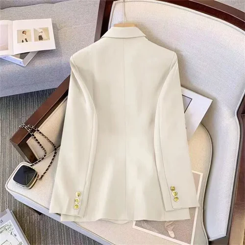 Imagen 2 del producto Smvp 2024 Otoño Invierno nuevo abrigo elegante de oficina con botones de Metal para mujer, prendas de vestir exteriores negras Vintage con doble botonadura para mujer