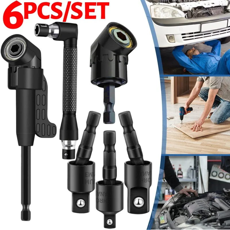

Screwdriver Bit Adapter Set Multi-functional Right Angle Drill Attachment Rotatable Impact Grade HexShank Angle Drill Adapters