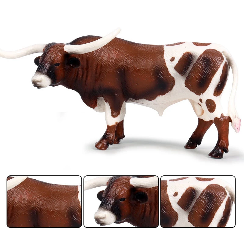 Figuras de acción de plástico para niños, cuerno largo, Toro, ganado, modelo estático, lindo, colección de modelos de vaca, Juguetes