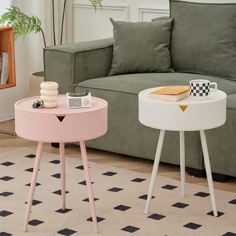 Cream Tea Table Living Room Small Sofa Side Round Tables Bedside Table Simple Balcony Tables Small House Furniture Nordic Mesas