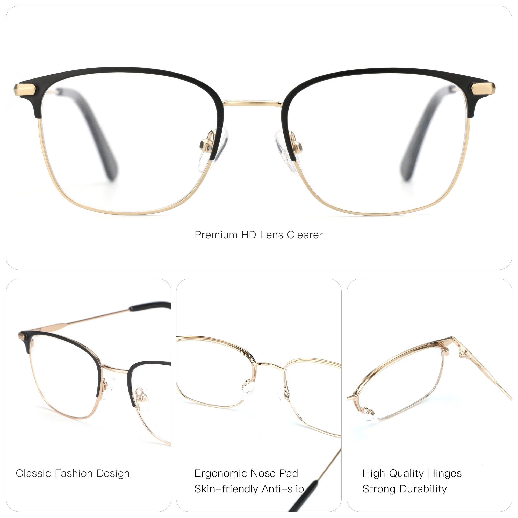 ZENOTTIC Fashion Metal Prescription Eyeglasses Men Square Progressive Optical Glasses Myopia Hyperopia Anti-Blue Light Eyewear