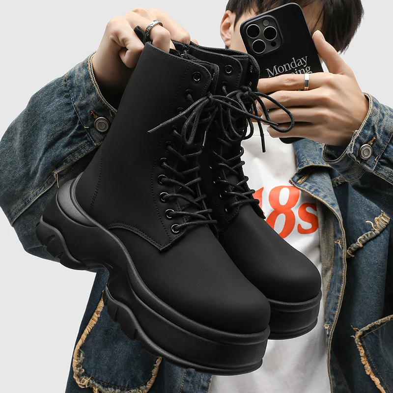 

Large-size Men's Outdoor Boots, Autumn British Style High-top Work Boots with Thick Soles, Anti-slip and Motorcycle Boots