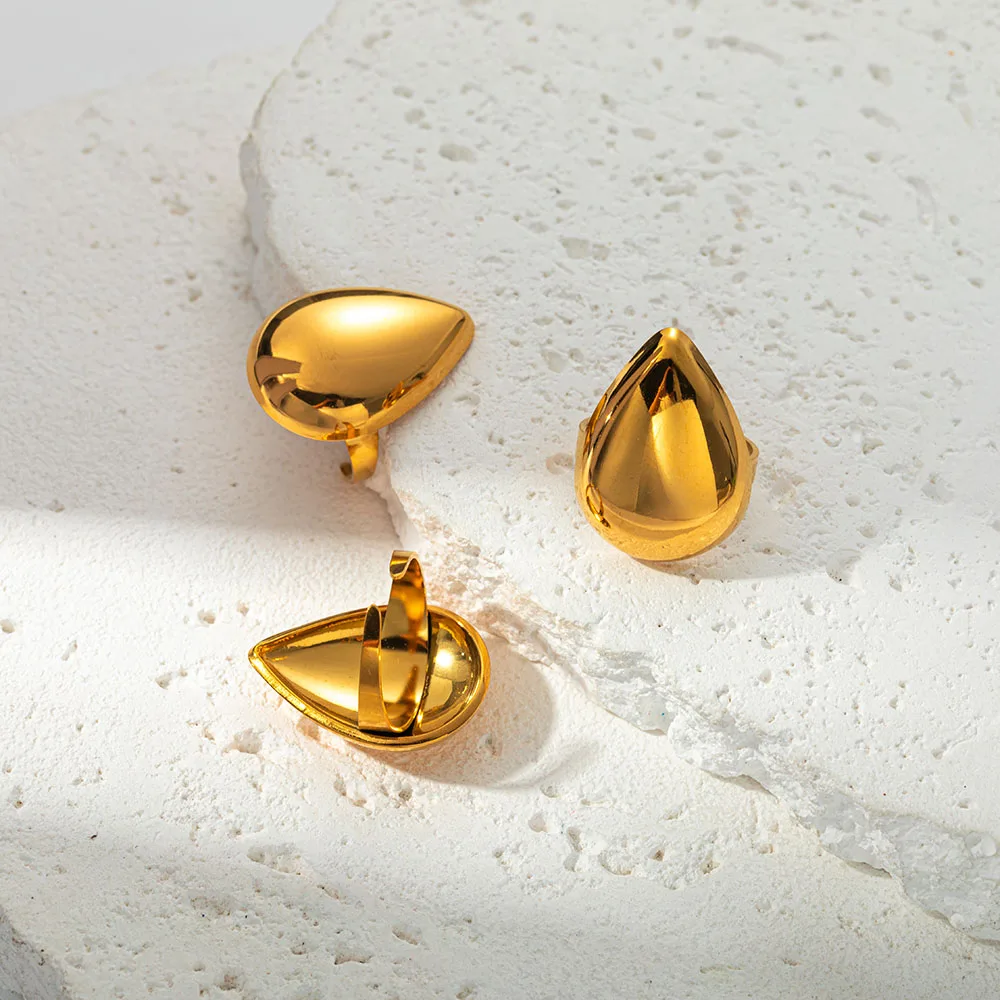 

Water Drop Stainless Steel Open Ring For Men And Women's Fashion Jewelry Funny Creative 18K Gold Plated Finger Ring