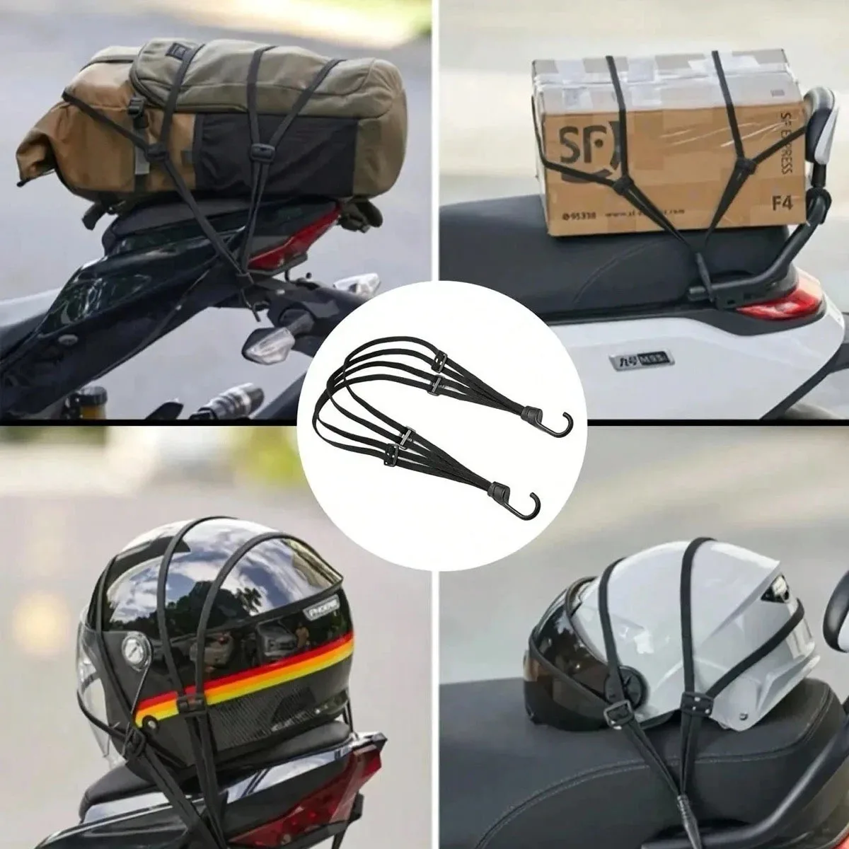 Motorcycle Elastic Cargo Net, Helmet Luggage Fixed Strap Organizer, Moto Rear Seat Accessories