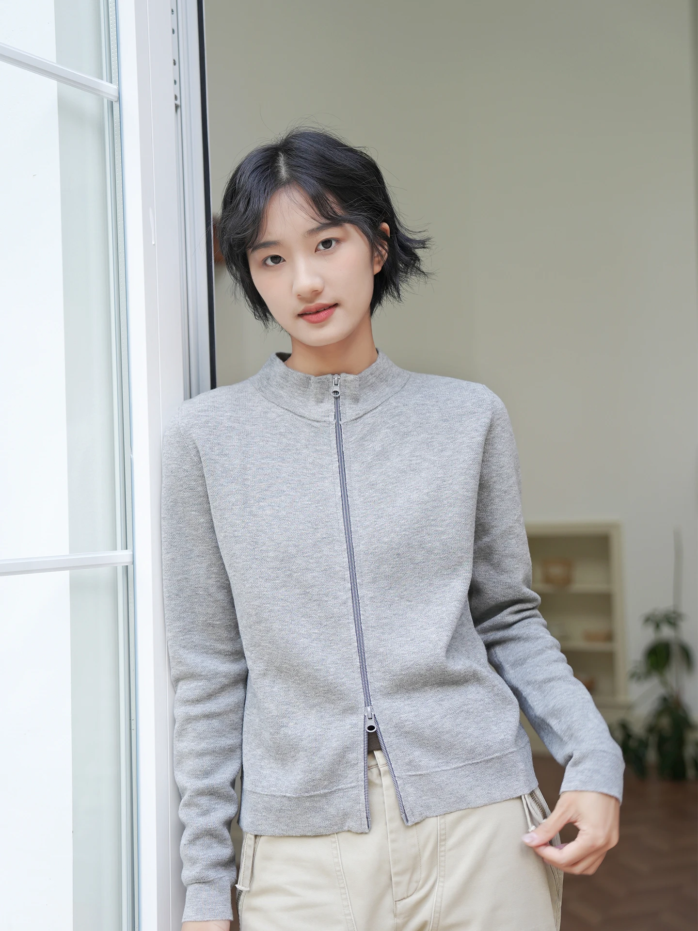 

Comfortable Wool Blend Long Sve Stand Collar Color Slimming Open Cardigan Women's Knitted Top Simple Sle New 2025