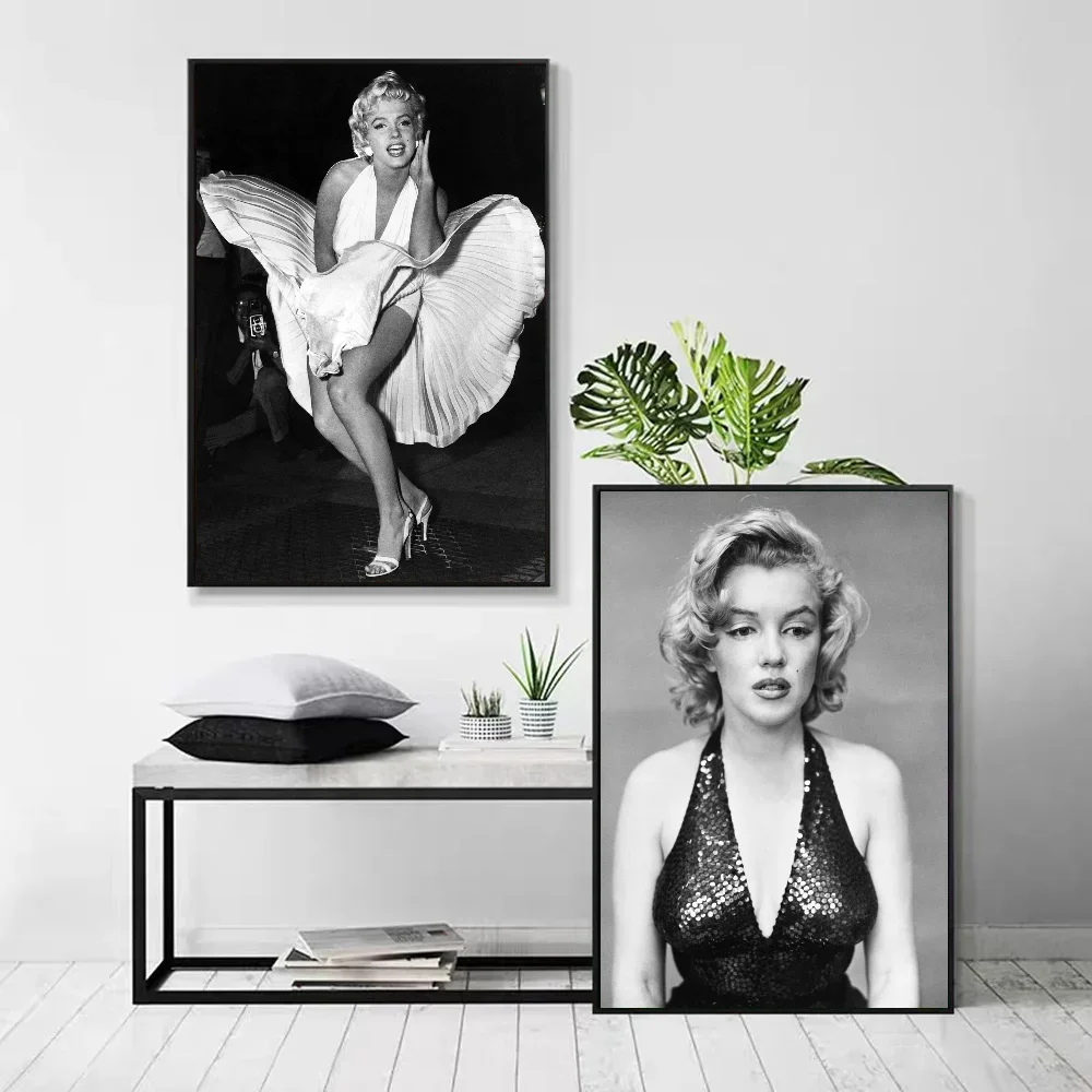 1pc Black And White Movie Star Marilyn Monroe Poster Self-adhesive Art Waterproof Paper Sticker Coffee House Bar Room Wall Decor