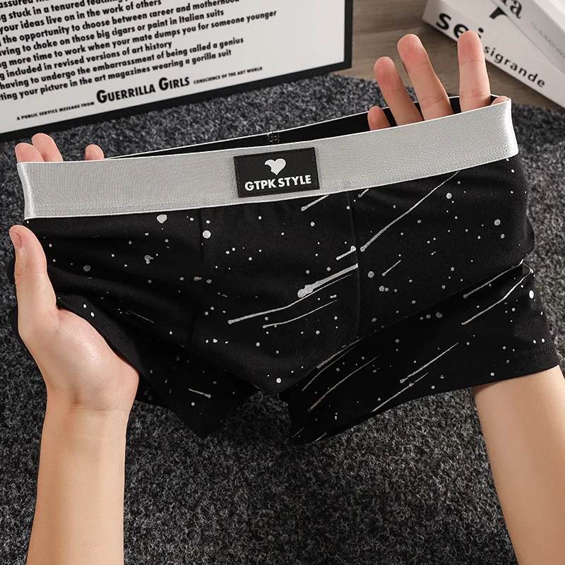 

Men Printed Cotton Underwear Soft Boxer Shorts Mid Waist Loose Sleepwear Panties Sexy U Convex Underpant Stretch Boxershorts Man
