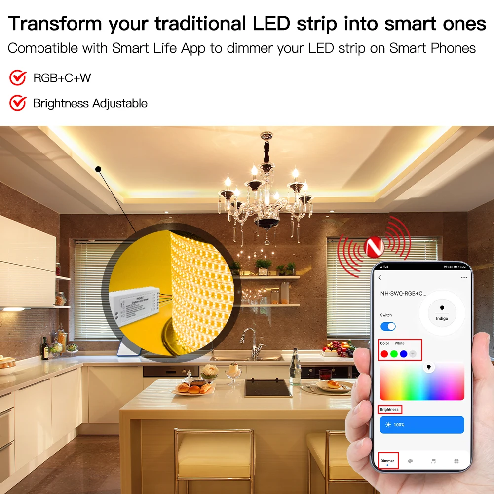 MOES New ZigBee 3.0 Smart Dimmer Module Swtich RGB CCT for LED Strip Smart Life Tuya App Control with Alexa Echo Goolge Home