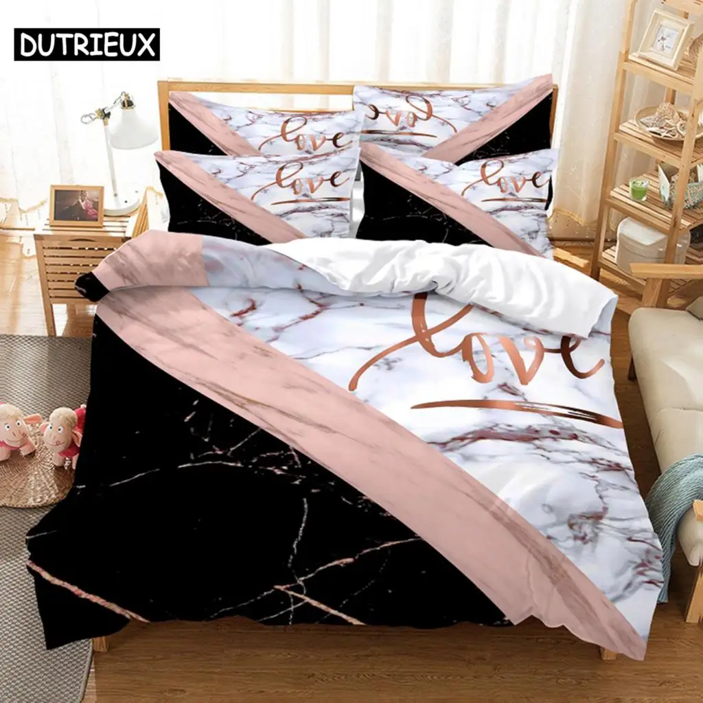 

3D Digital - Printed Queen - Sized Colored Marble - Themed Duvet Cover Set with Fashionable Design