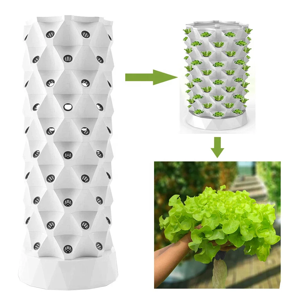 Indoor/Outdoor Large Hydroponic Home Grow Kit 10 Layers 80 Pots Vertical Garden Tower System High Output Food Grade ABS Plastic