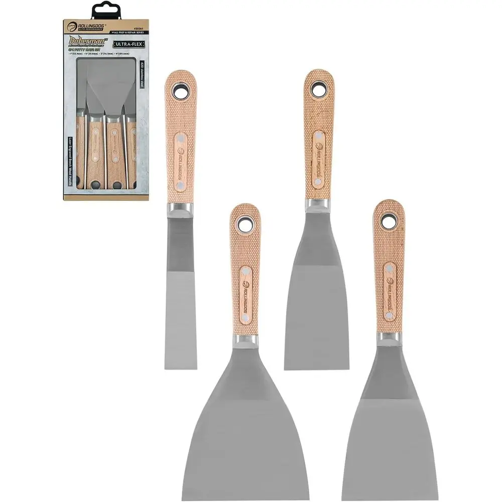 

4 шт. скребки для шпаклевки - набор ножей из нержавеющей стали с деревянной ручкой с лазерной гравировкой для скребков, ремонта гипсокартона и