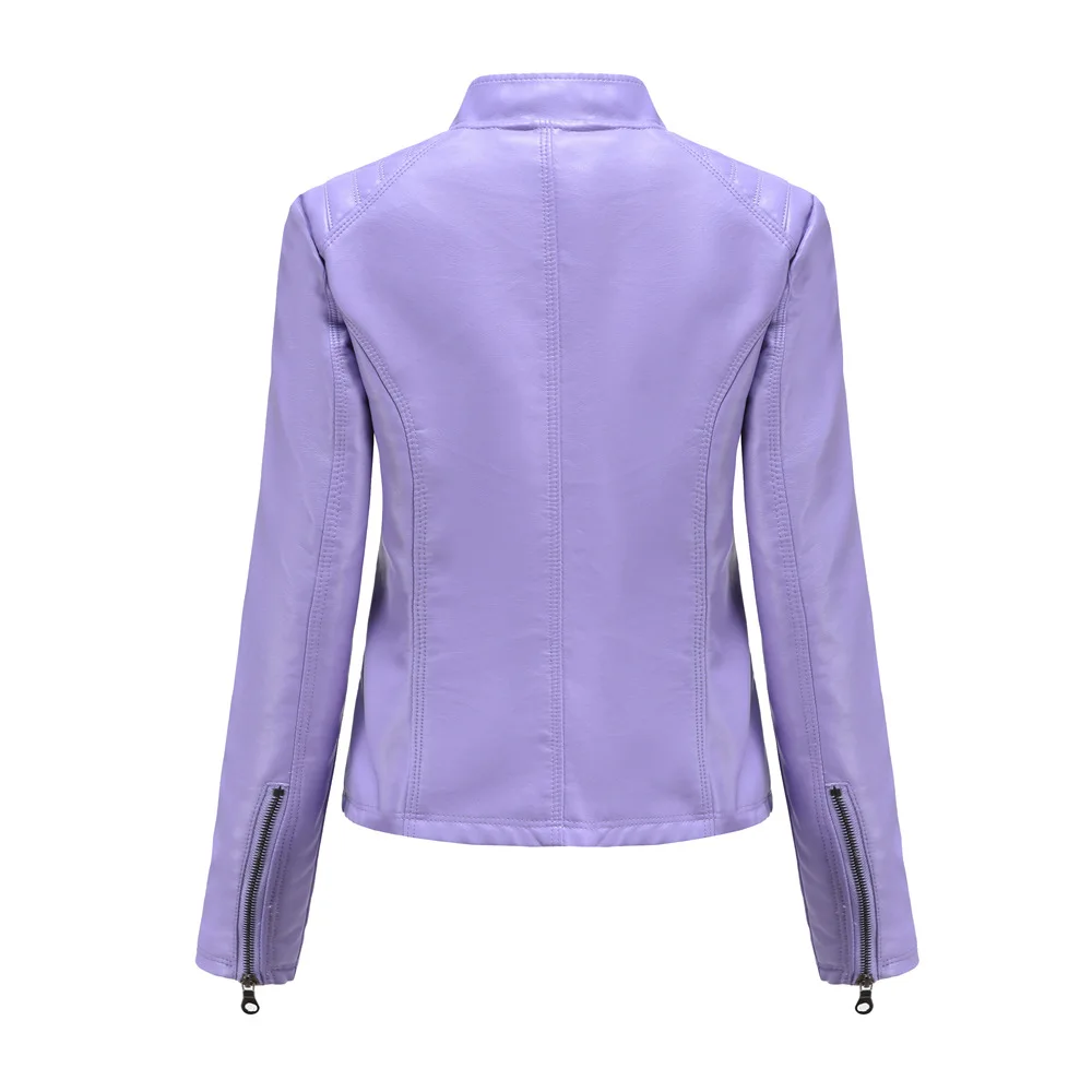 Purchase New Women's Casual Leather Jacket with Stand Up Collar and Slim Fit, Spring and Autumn Zipper Motorcycle Women's Leathe