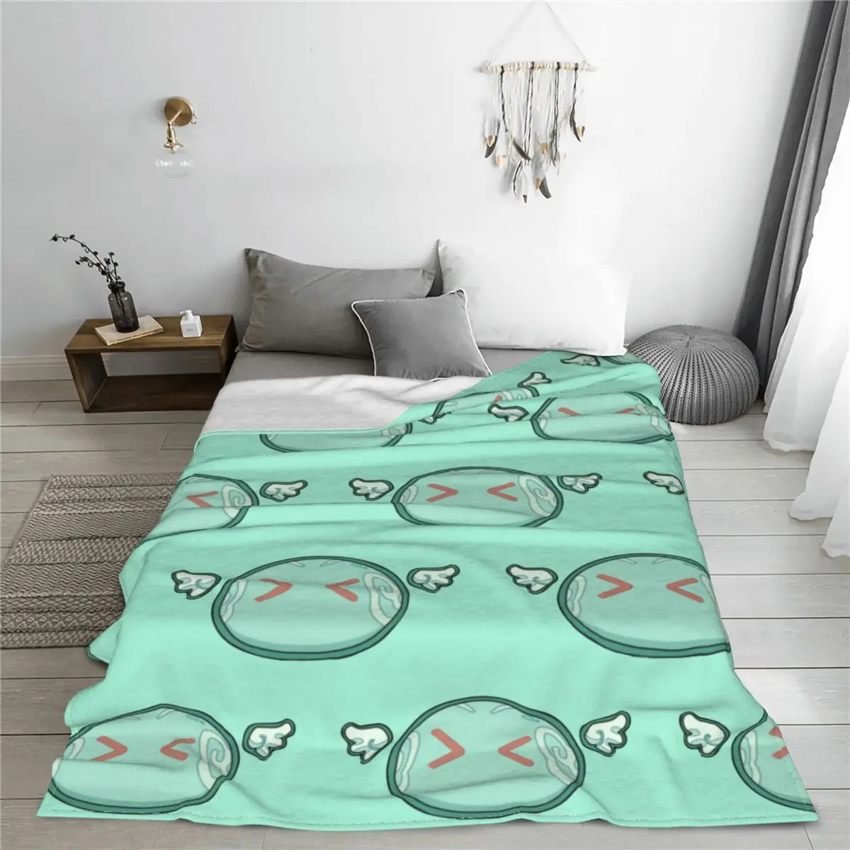 Genshin Impact Anemo Slime Fleece Throw Blankets Anime Game Blankets for Home Couch Ultra-Soft Bedspread