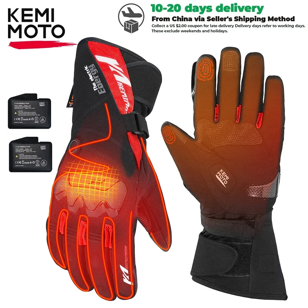 Heated Moto Gloves Touch Screen Electric Rechargeable Heating Warm Motocross Mountain Thermal Gloves Winter Snowmobile