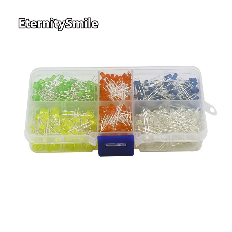 500PCS/Lot 3MM Led Kit With Box Mixed 5 Color Red Green Yellow Blue White Light Emitting Diode Assortment 20PCS Each