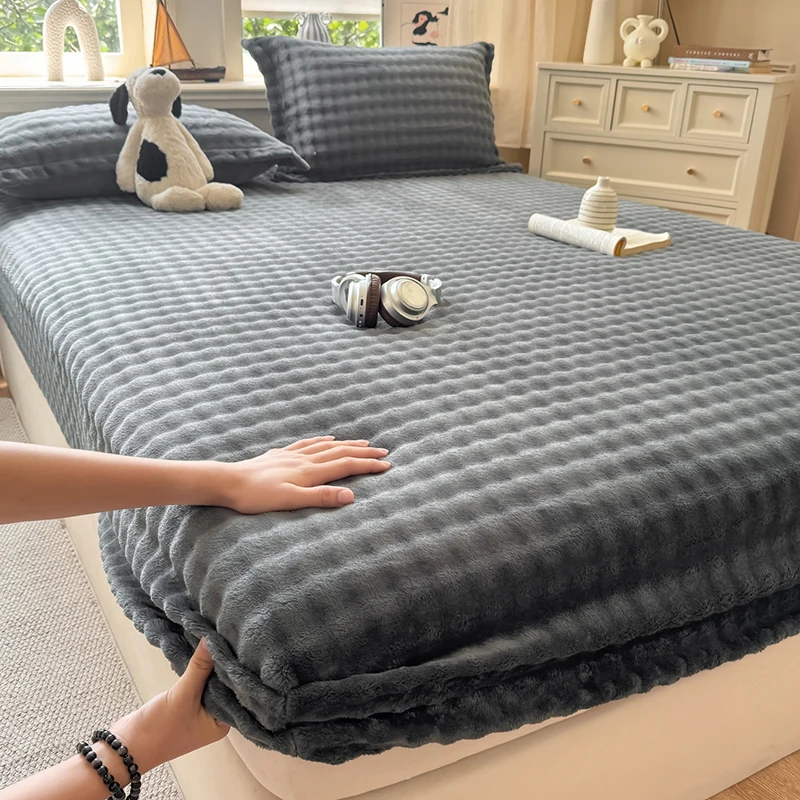 1pc Thickened Mattress Protector Quilted Bed Sheet Plush 매트리스 커버 Single/Queen/King Size Flannel Mattress Cover cubre colchón