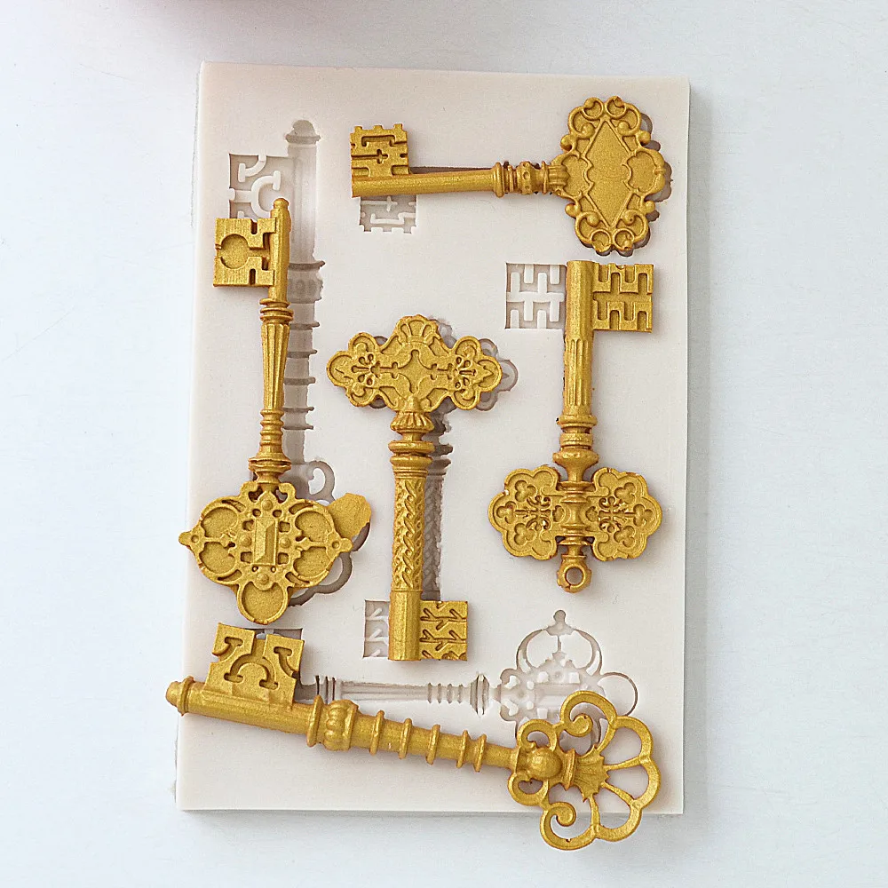 Retro Key Fondant Silicone Mold Variety Of Key Lock Cake Decoration Creative Diy Baking Chocolate Mold