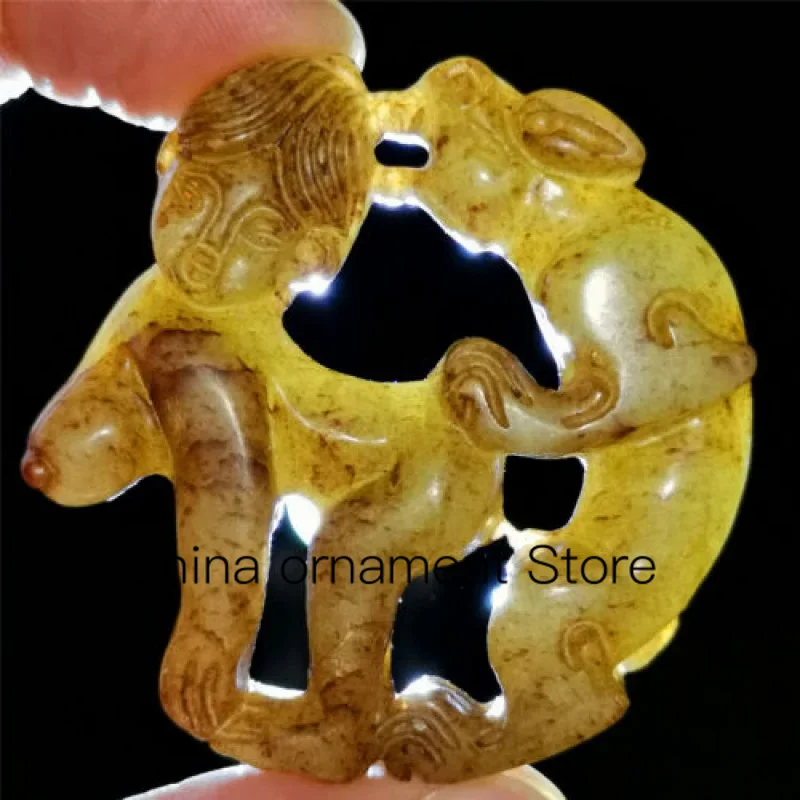 Chinese Vintage Rare Emerald Pendant Necklace Hand Carved Statue Lover Sexy 6