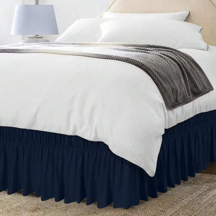 

Microfiber Bed Skirt With Ruffle Hem And Adjustable Elastic Band 16 Inch Drop Blue