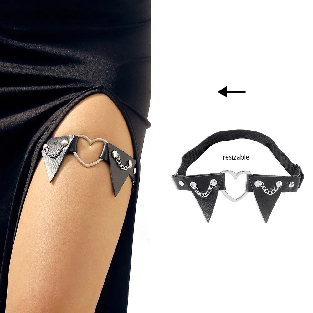 Jurxy 2-Pack Gothic Studded Heart Garter Belts - Adjustable Punk Leg Harness With Metal Clips (Black) Jurxy 2-Pack Gothic Studded Heart Garter Belts - Adjustable Punk Leg Harness With Metal Clips (Black)